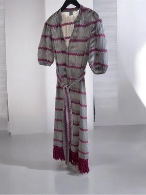 MER ST BARTH Estelle Fringed Shirtdress Marine Stripe Embroidery Size S EUC